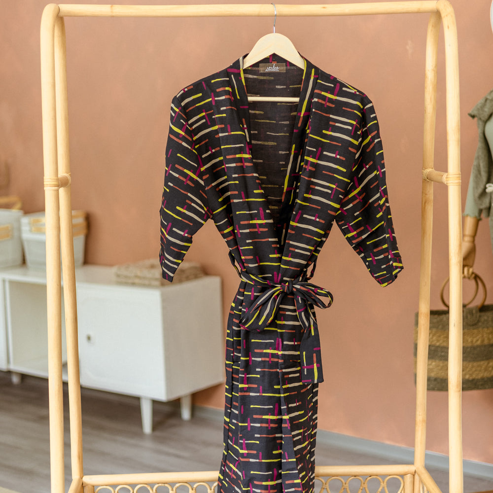 Robe  / Linen- Midnight Blue + Fuchsia Stripes