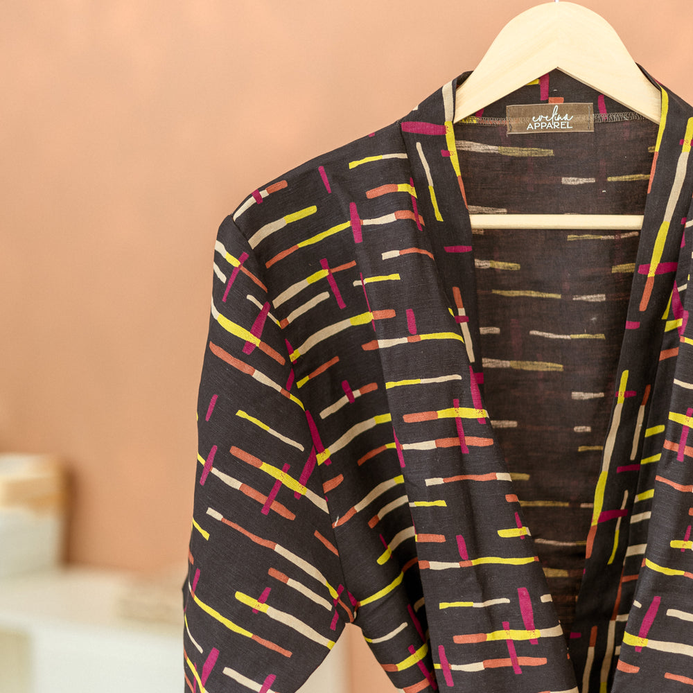 Robe  / Linen- Midnight Blue + Fuchsia Stripes