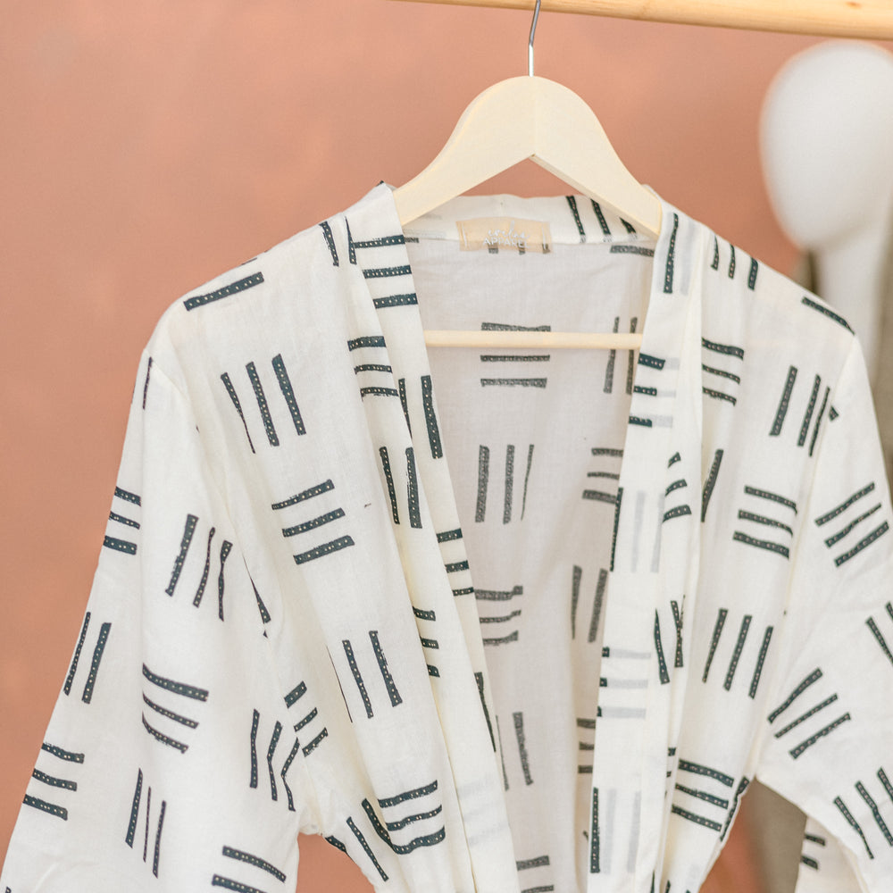 Robe  / Cotton Ivory + Blue Stripes