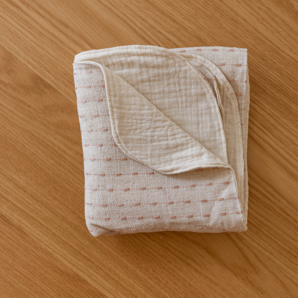 Baby blanket / Embroidered linen + muslin