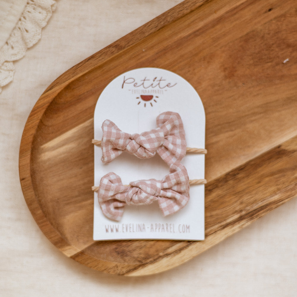 Pigtails bow set / Mini Checkers - Blush