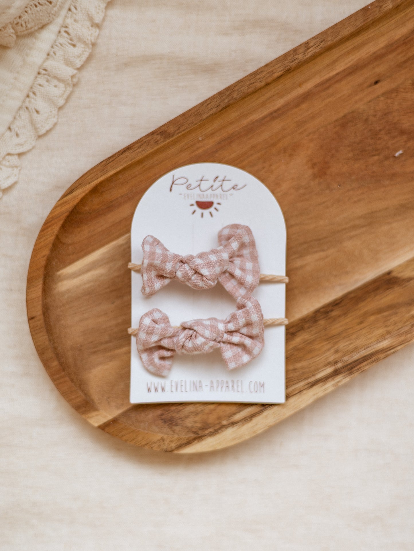 Pigtails bow set / Mini Checkers - Blush