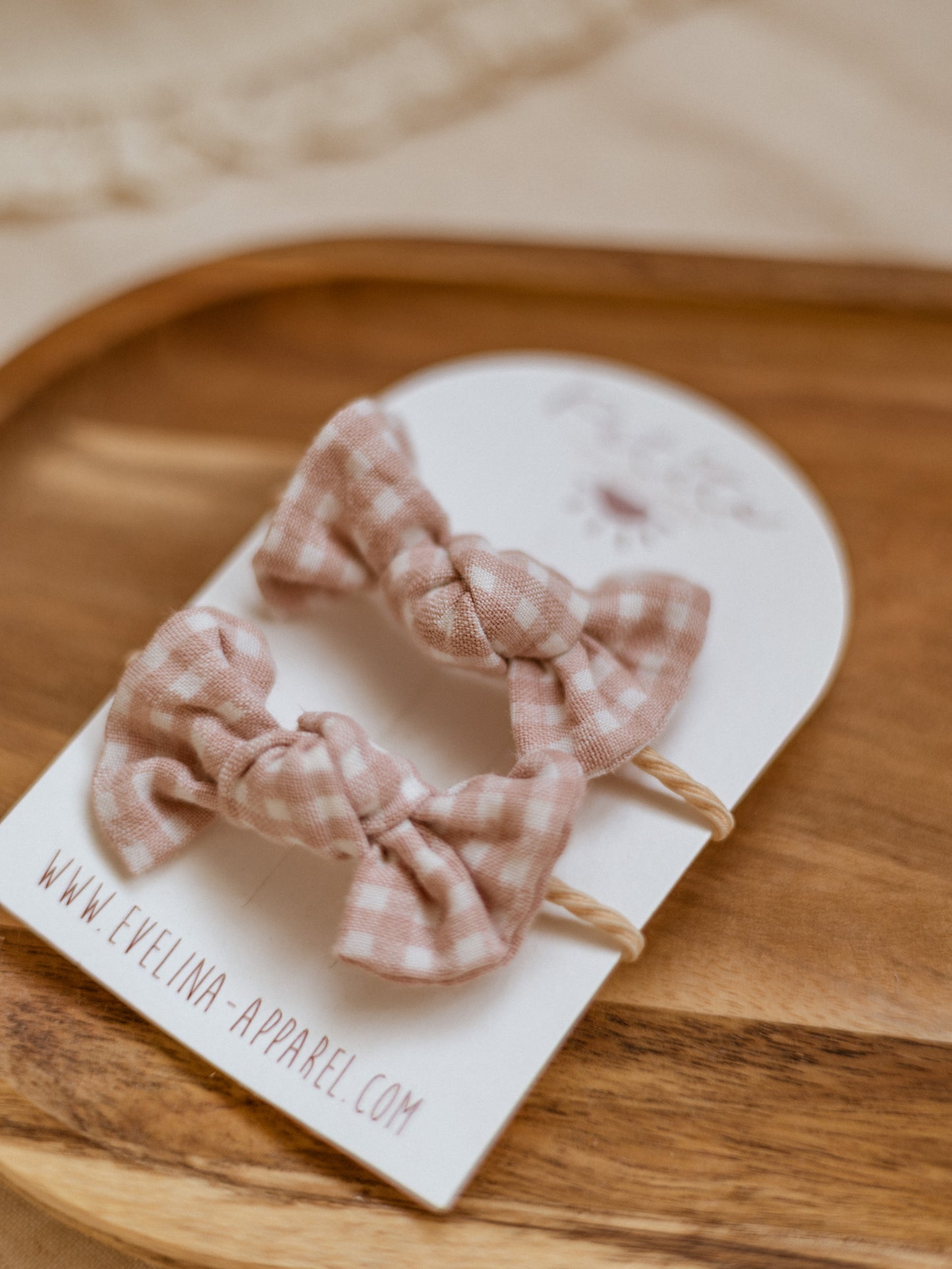 Pigtails bow set / Mini Checkers - Blush