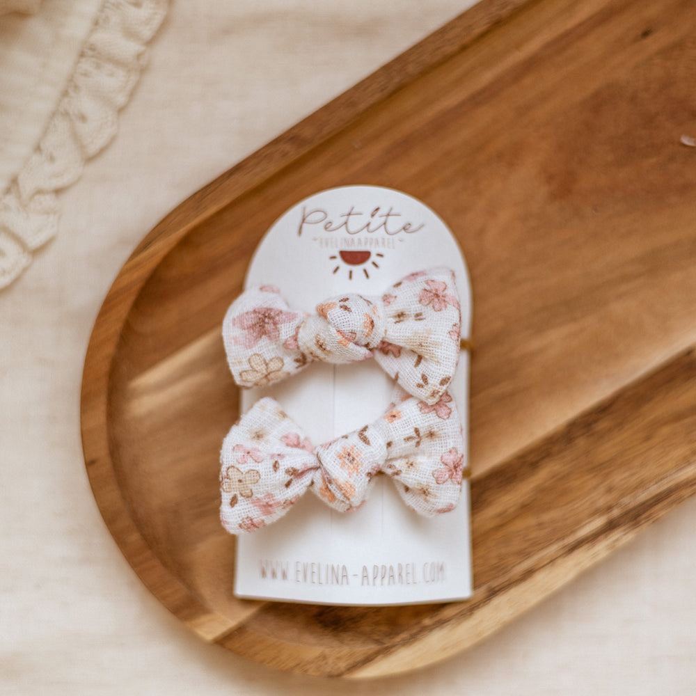 Pigtails bow set / Gauze - Blush Flowers