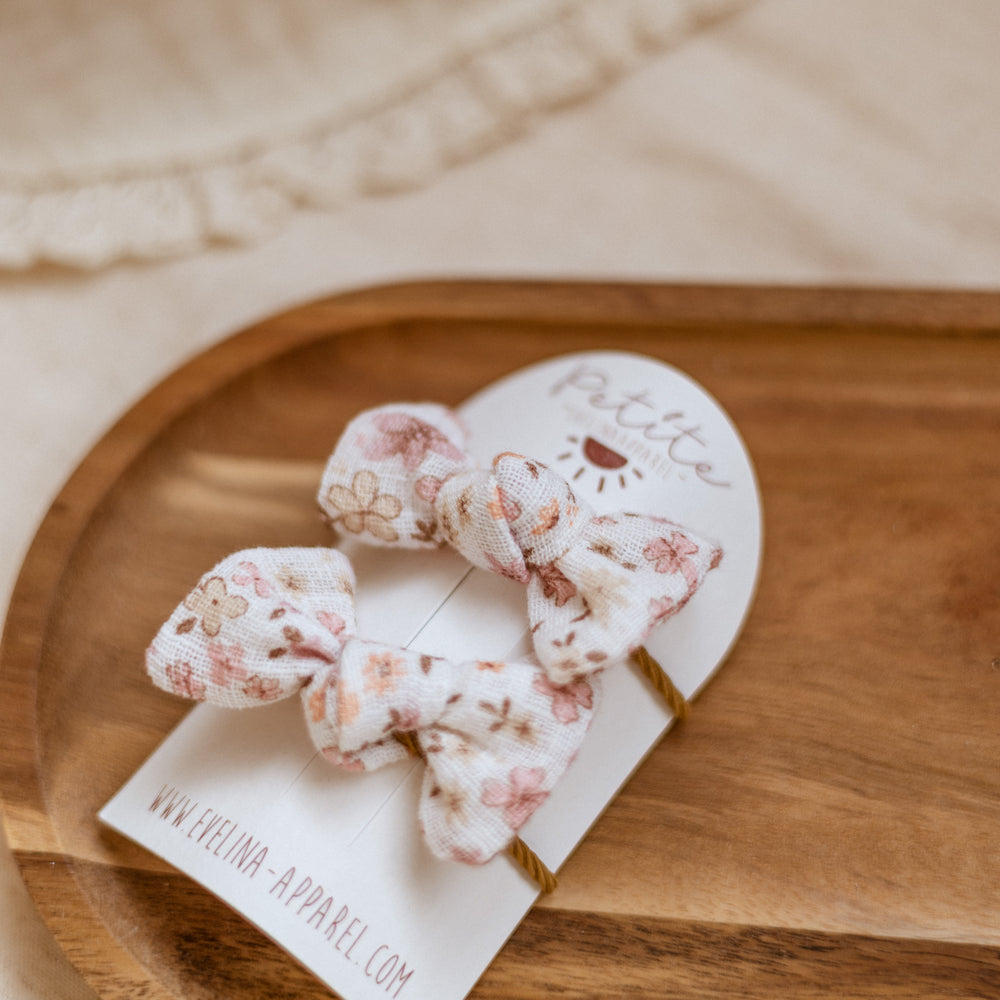 Pigtails bow set / Gauze - Blush Flowers