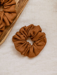 Širok scrunchie / Lan - Terracotta