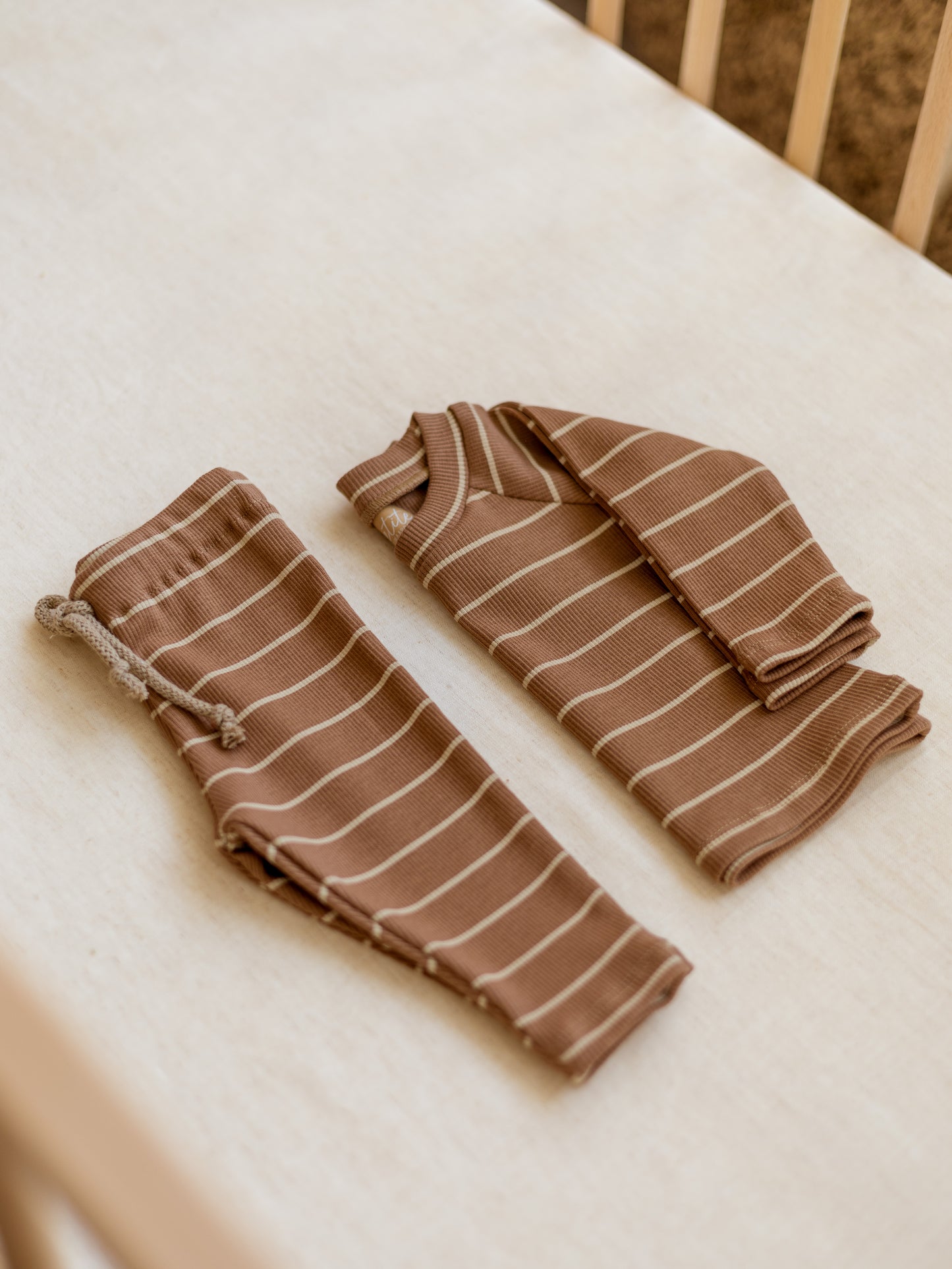 *Long Sleeve Tee/ Nougat + Stripes