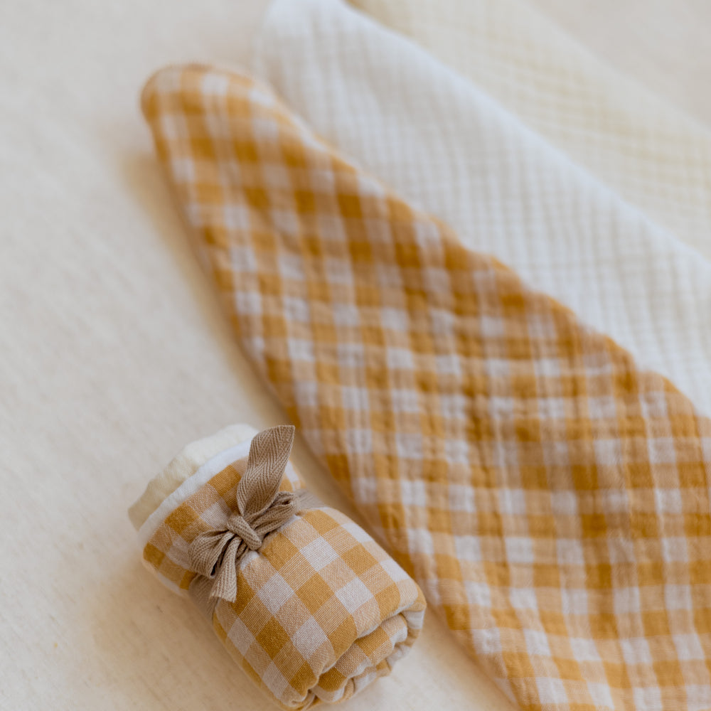 *Muslin Burp cloth set / Honey Yellow checkers