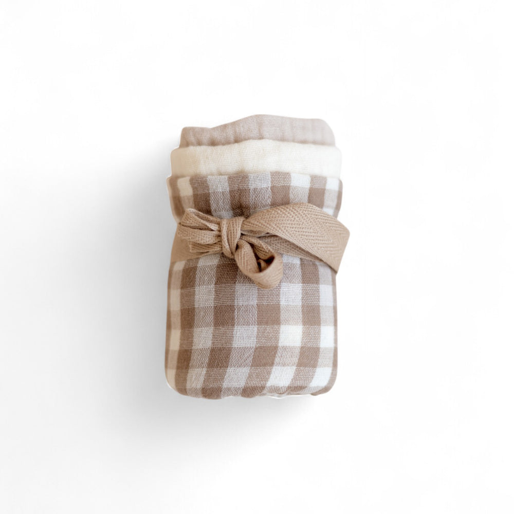 *Muslin Burp cloth set / Taupe checkers