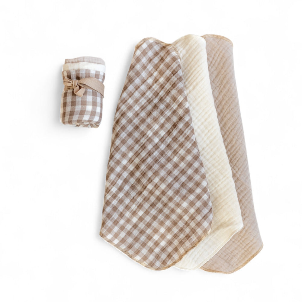 
                      
                        Muslin Burp cloth set / Taupe checkers
                      
                    