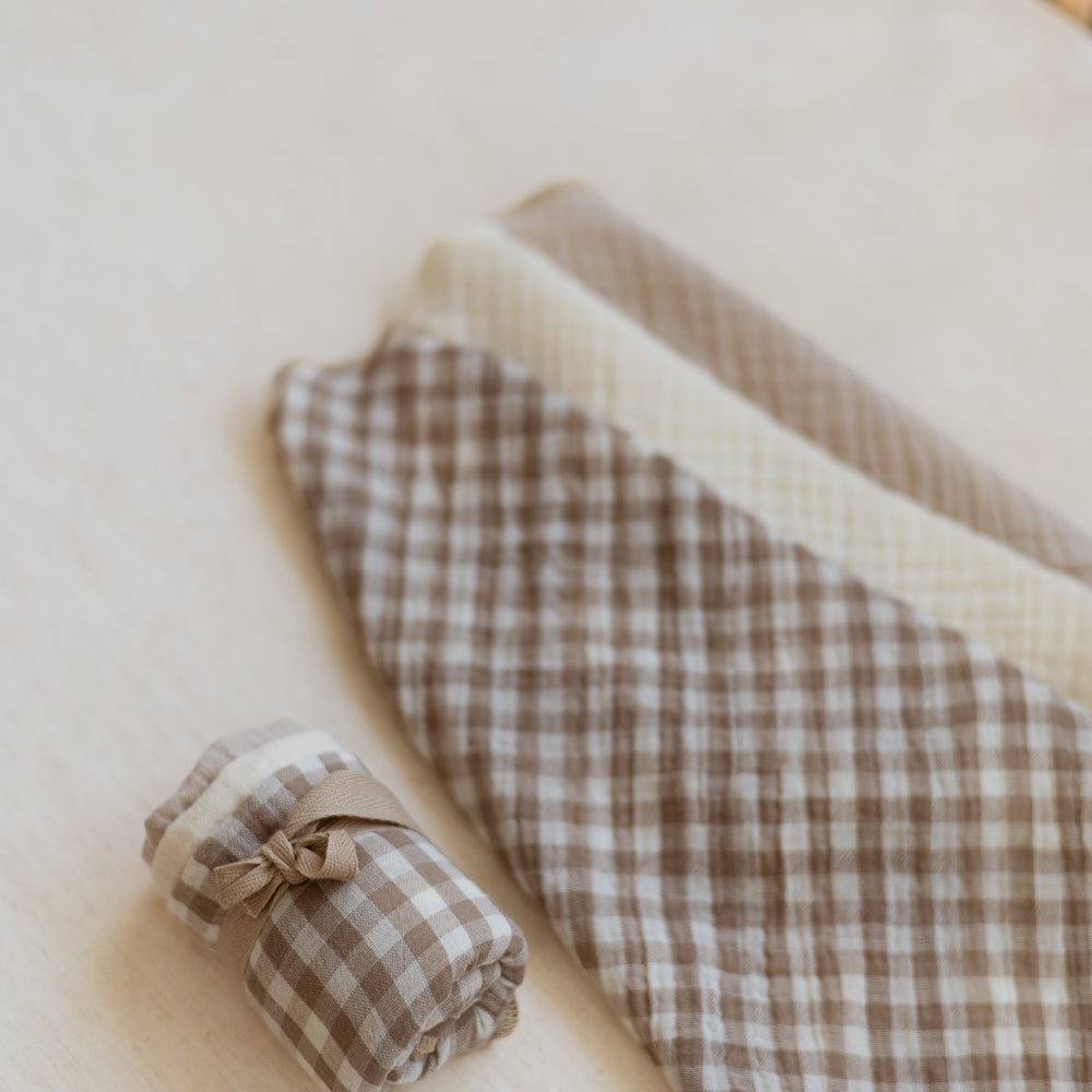 *Muslin Burp cloth set / Taupe checkers