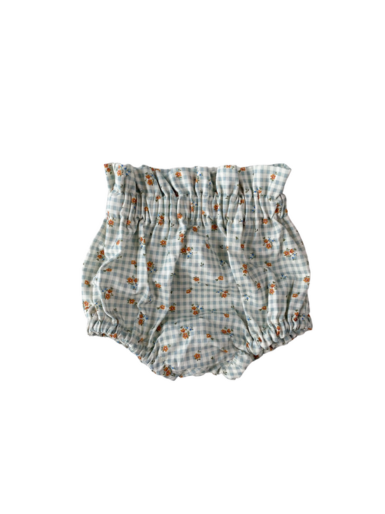 Load image into Gallery viewer, Floral Gingham Bloomers - blue
