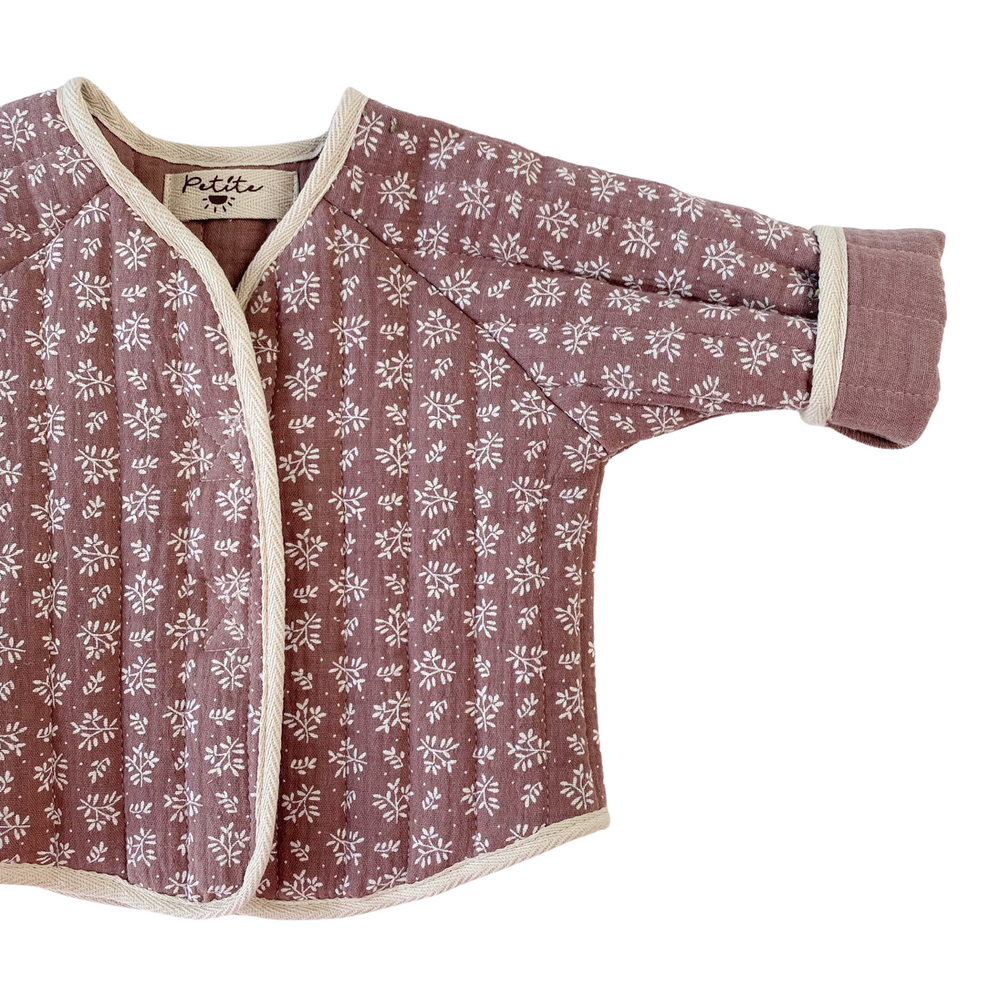 Baby & toddler quilted jacket / muslin branches - dark muave