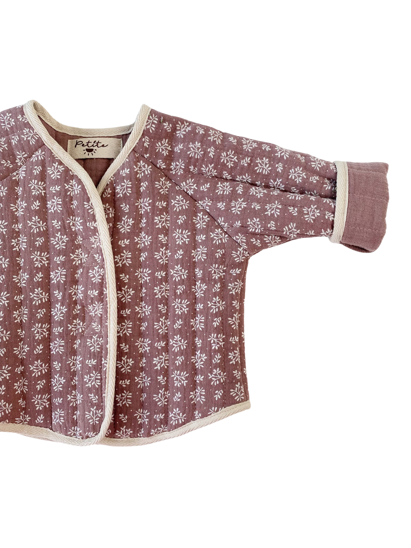 Load image into Gallery viewer, Baby &amp;amp; toddler quilted jacket / muslin branches - dark muave
