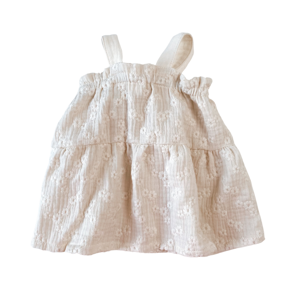 Baby dress / embroidered muslin - ecru