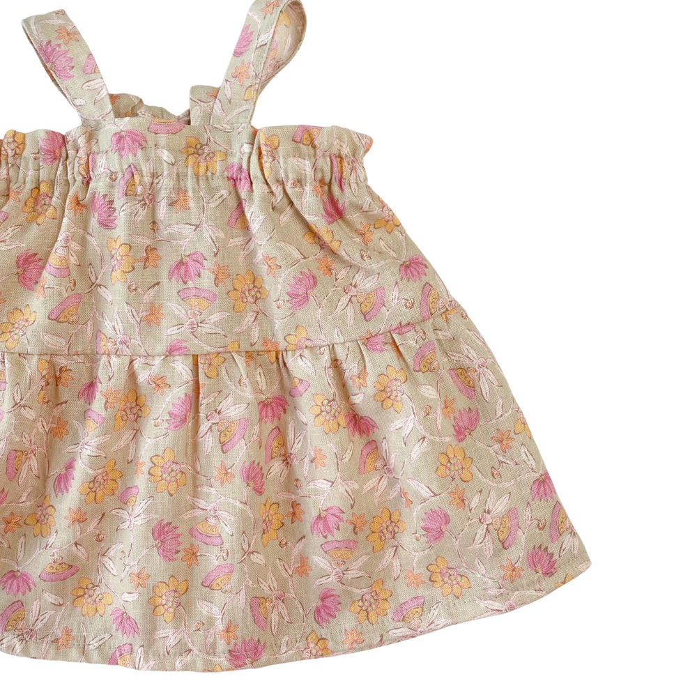 Baby linen dress / floral pistachio