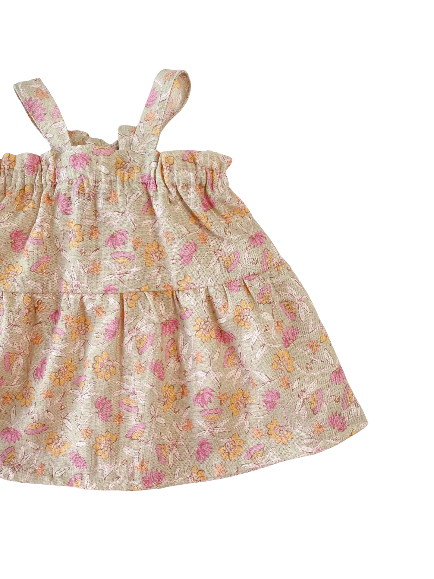 Baby linen dress / floral pistachio