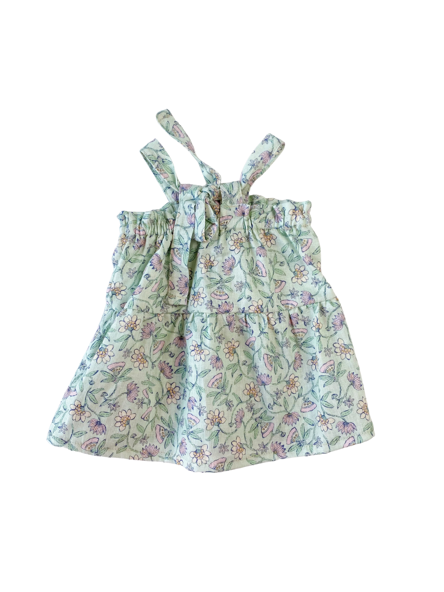 Baby linen dress / floral mint