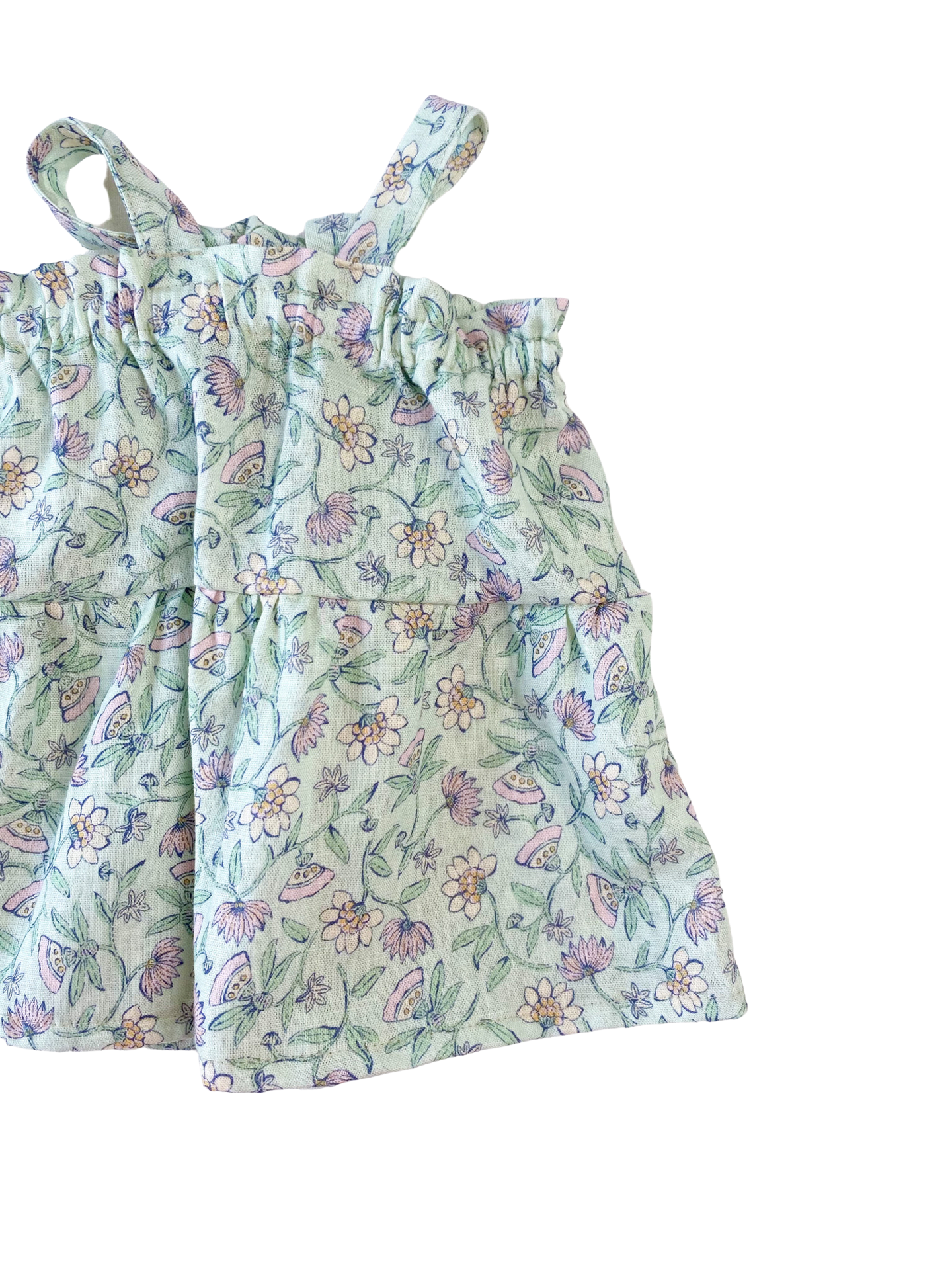 Baby linen dress / floral mint