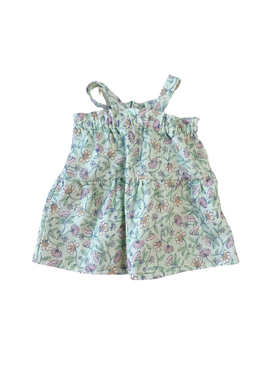 Baby linen dress / floral mint
