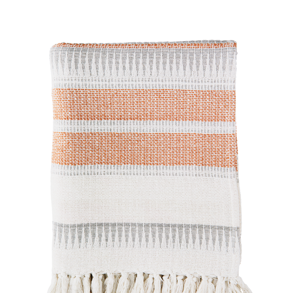 Recycled cotton throw blanket / orange + grey