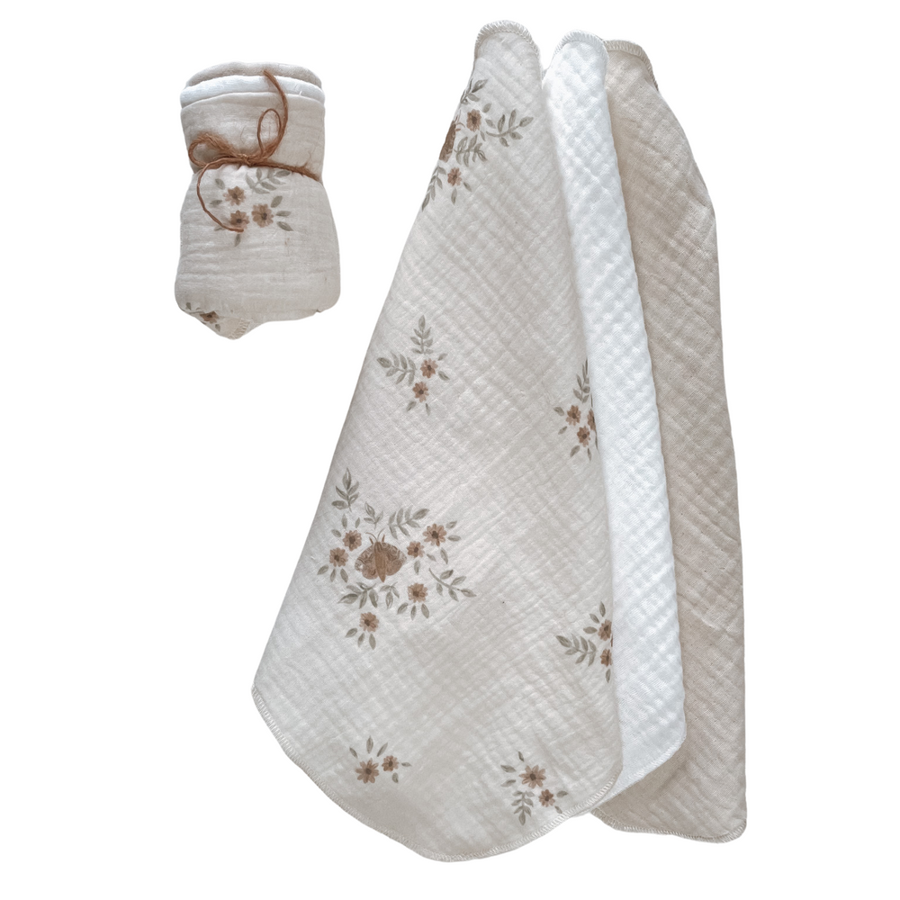 Komplet Muslin krpic za umivanje / vintage floral - cream