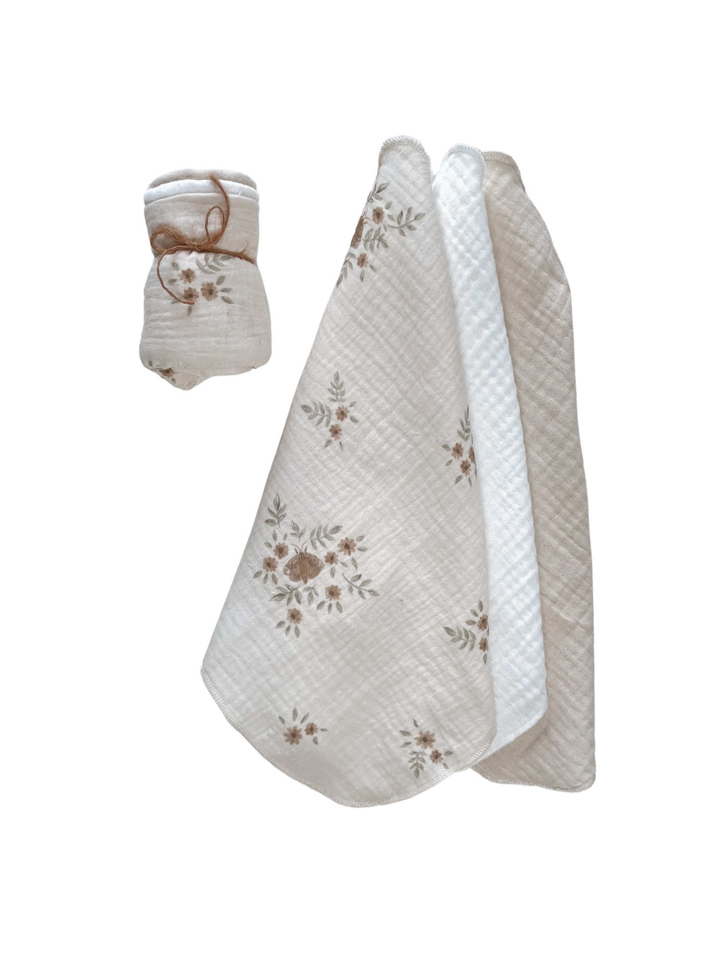 Muslin Burp cloth set / vintage floral - cream