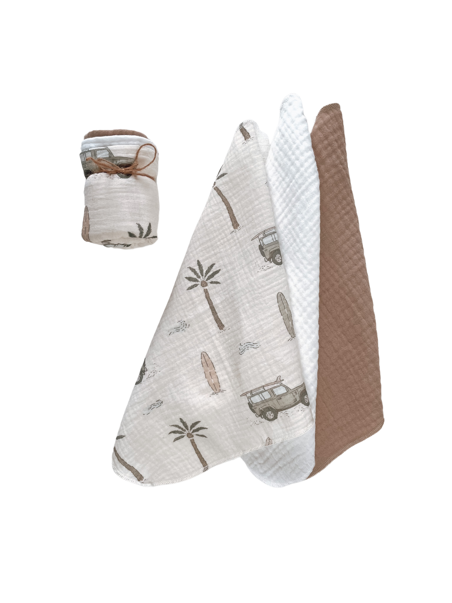 Muslin Burp cloth set / cars & palm trees