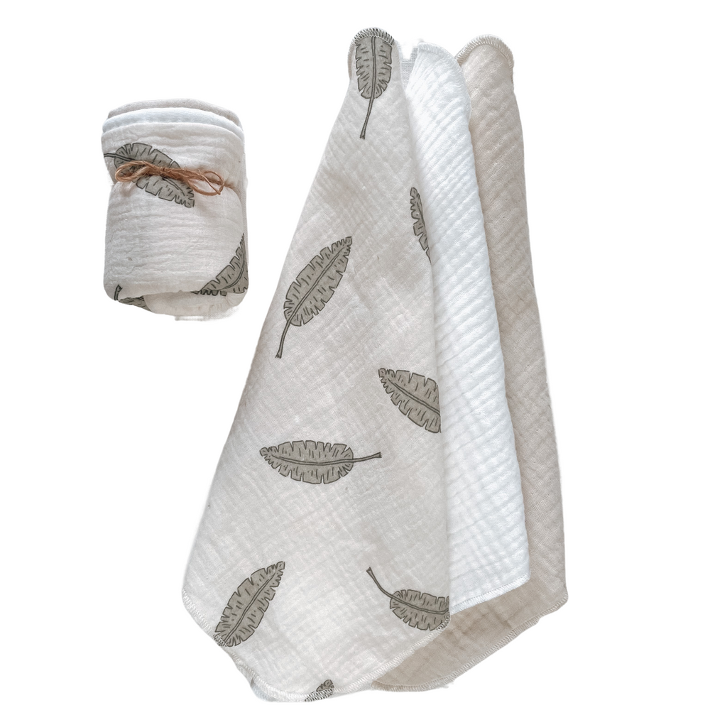 Muslin Burp cloth set / leaves