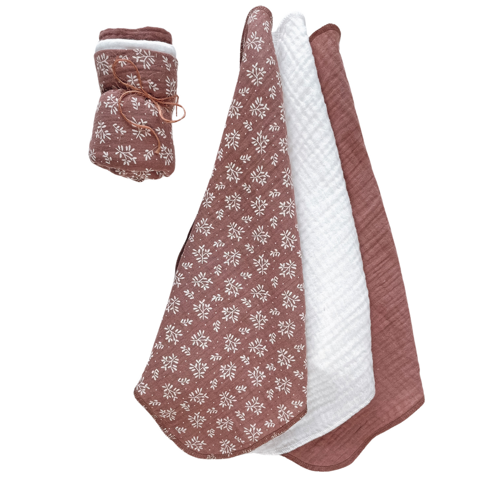 Muslin Burp cloth set / branches - dark mauve