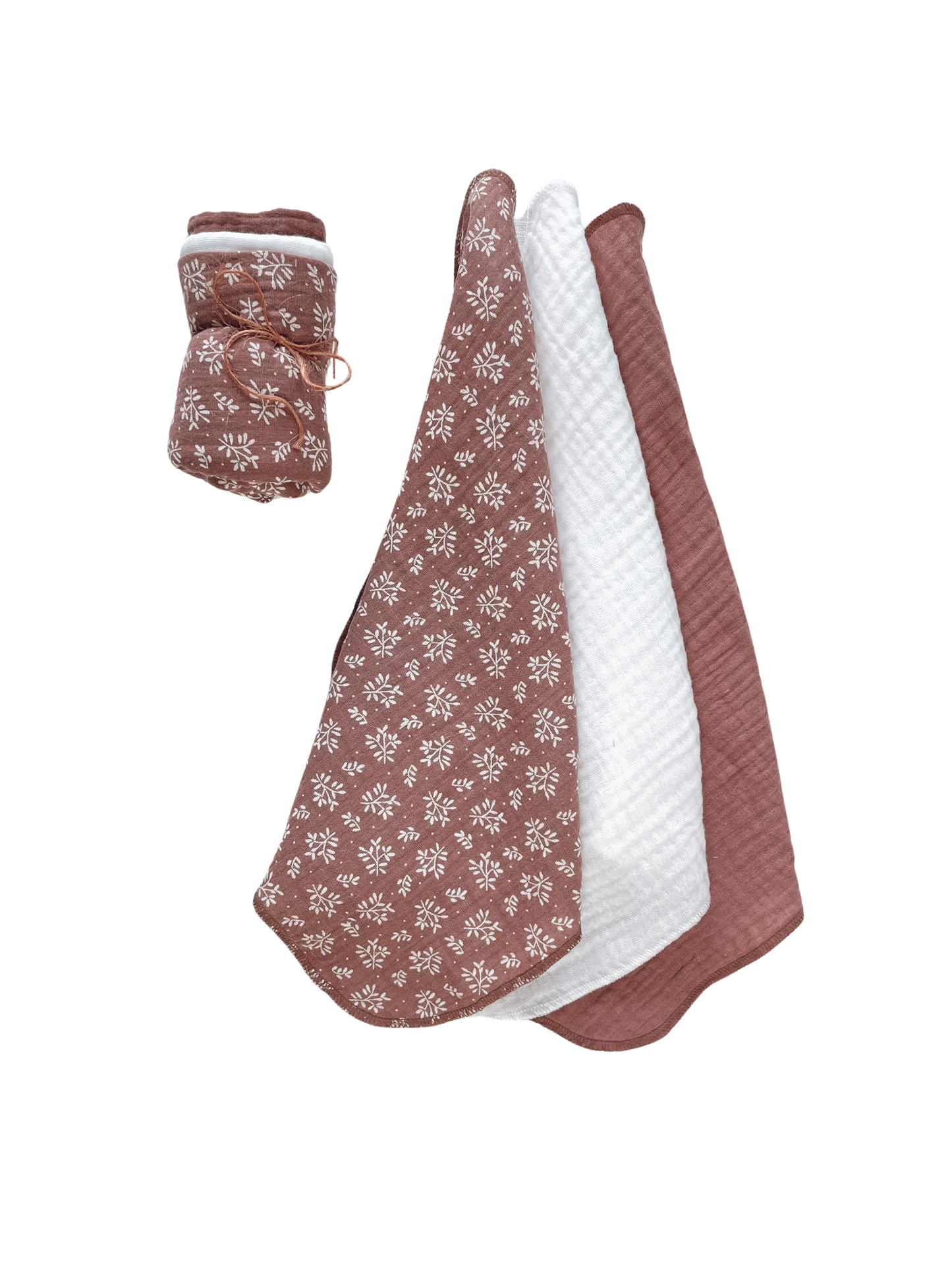 Muslin Burp cloth set / branches - dark mauve