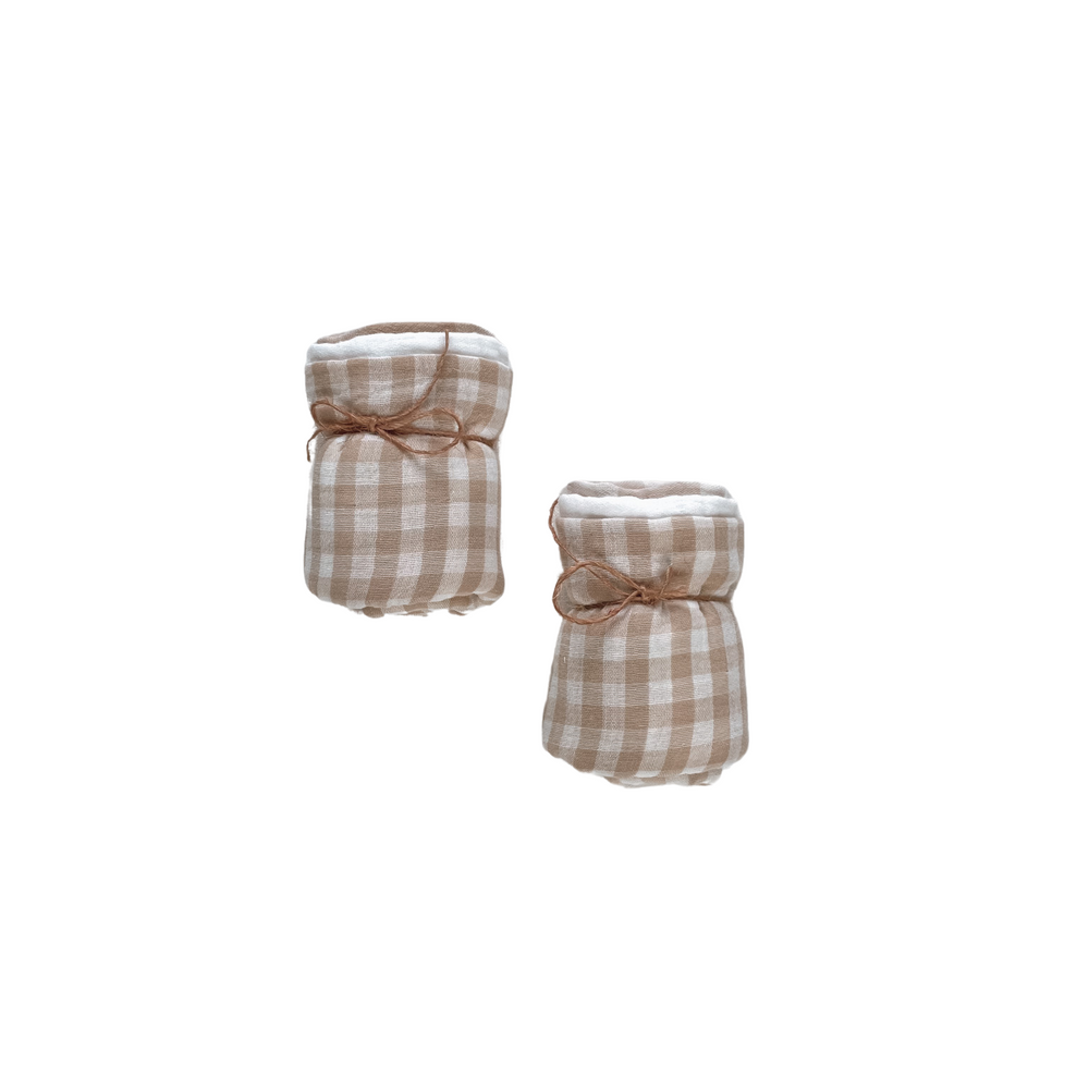 Muslin Burp cloth set / checkers - beige