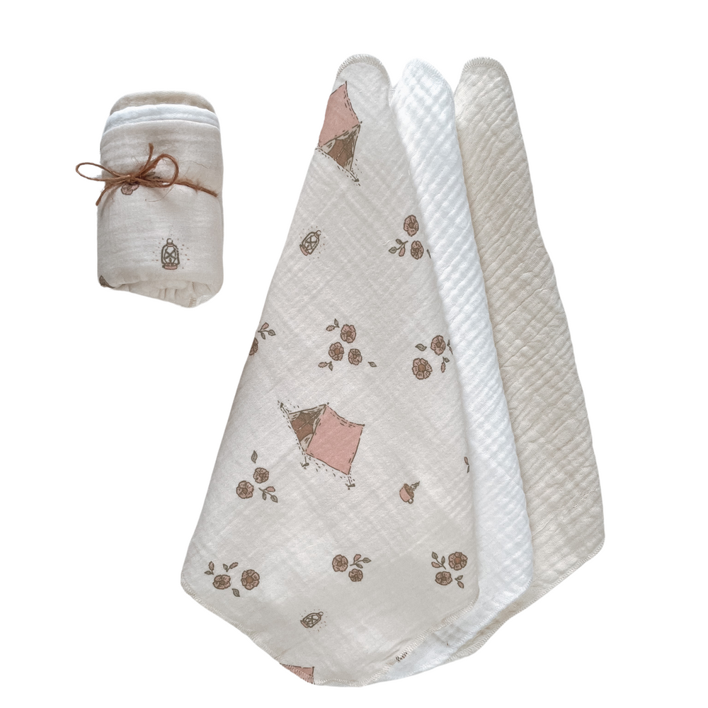 Muslin Burp cloth set / boho camp - girls