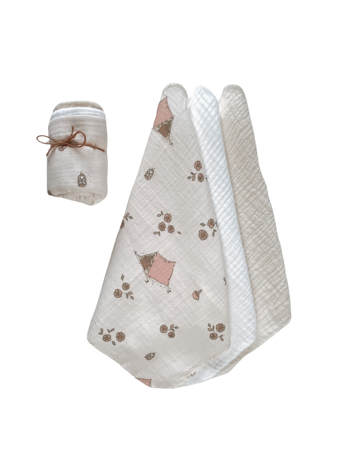 Muslin Burp cloth set / boho camp - girls