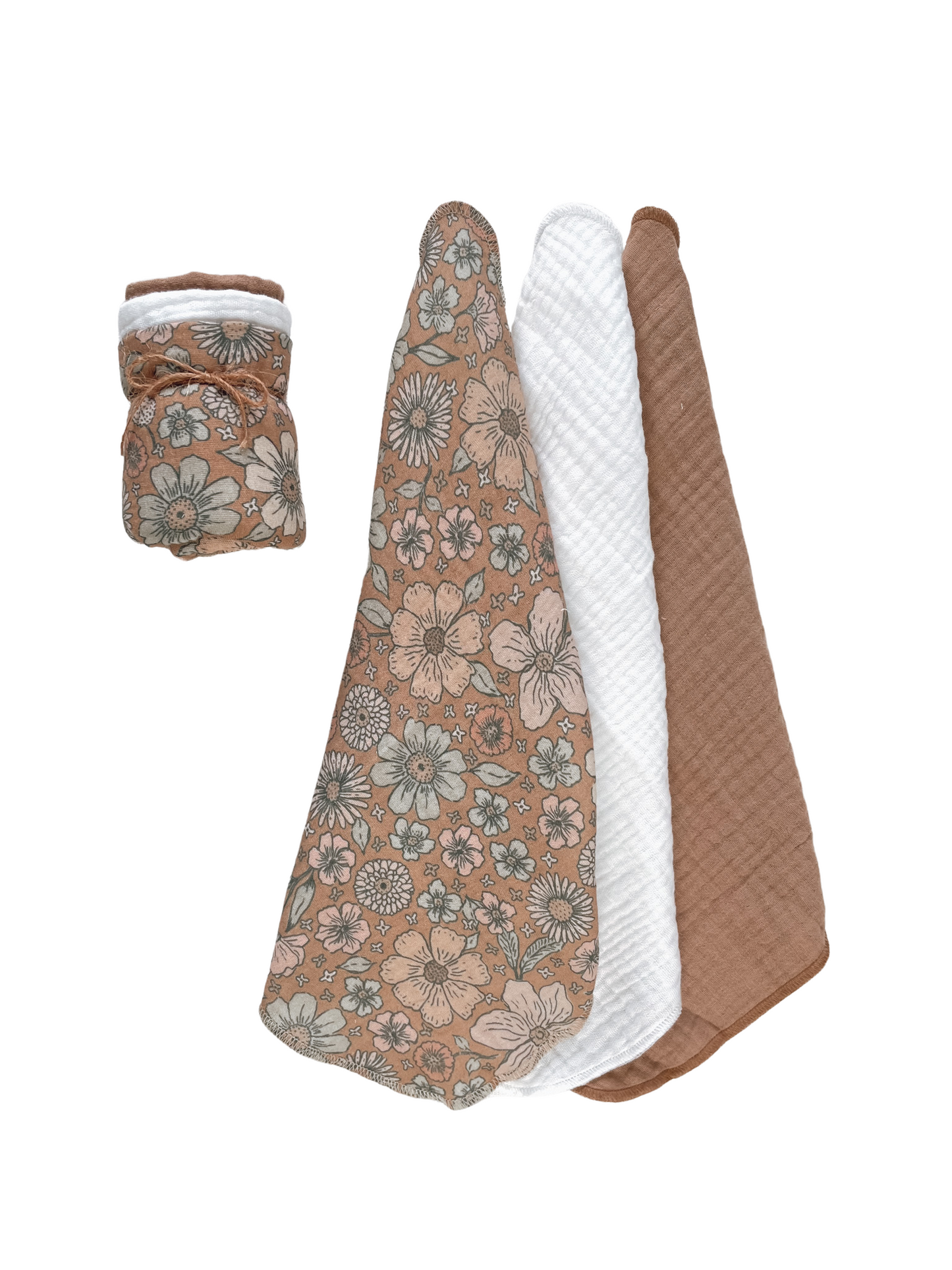 Muslin Burp cloth set / bold floral - caramel