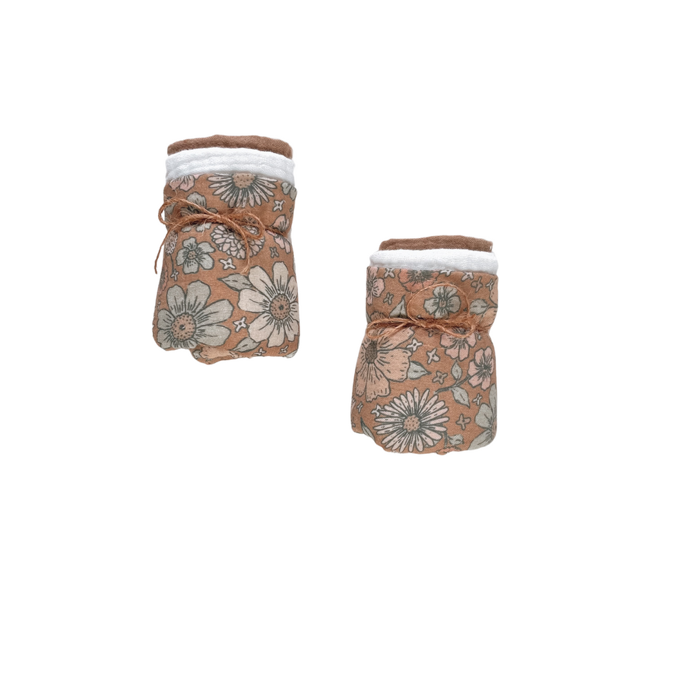 Muslin Burp cloth set / bold floral - caramel