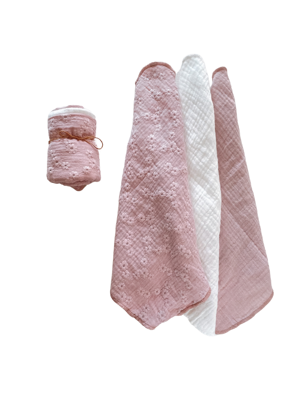 Muslin Burp cloth set / embroidered blush