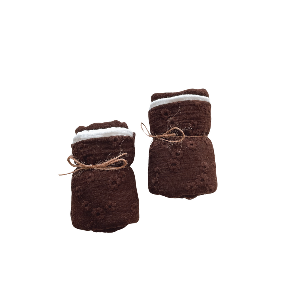 
                      
                        Muslin Burp cloth set / embroidered chocolate
                      
                    