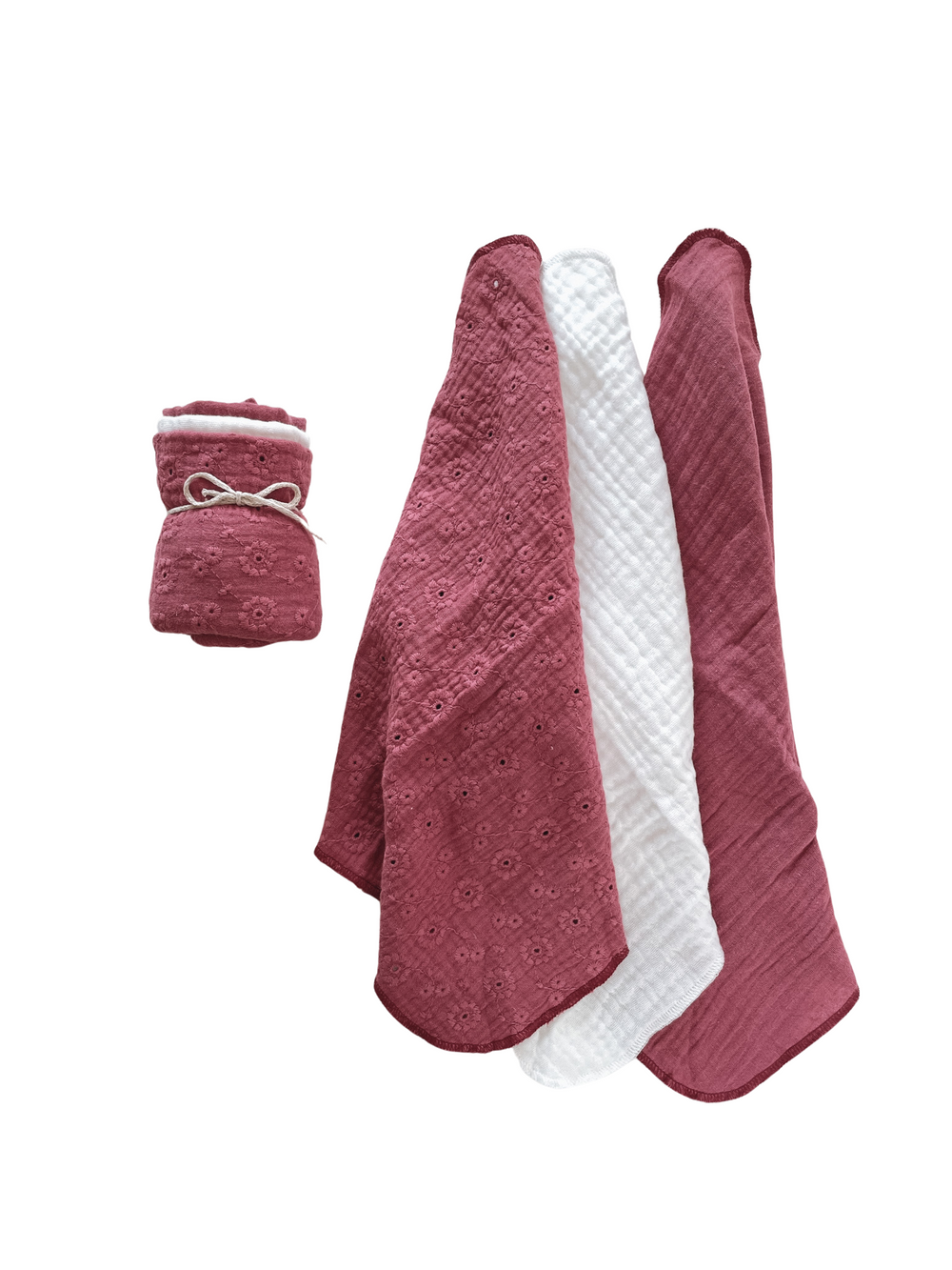 Muslin Burp cloth set / Sophie - raspberry