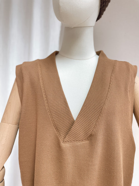 Oversized vest - cotton knit - caramel