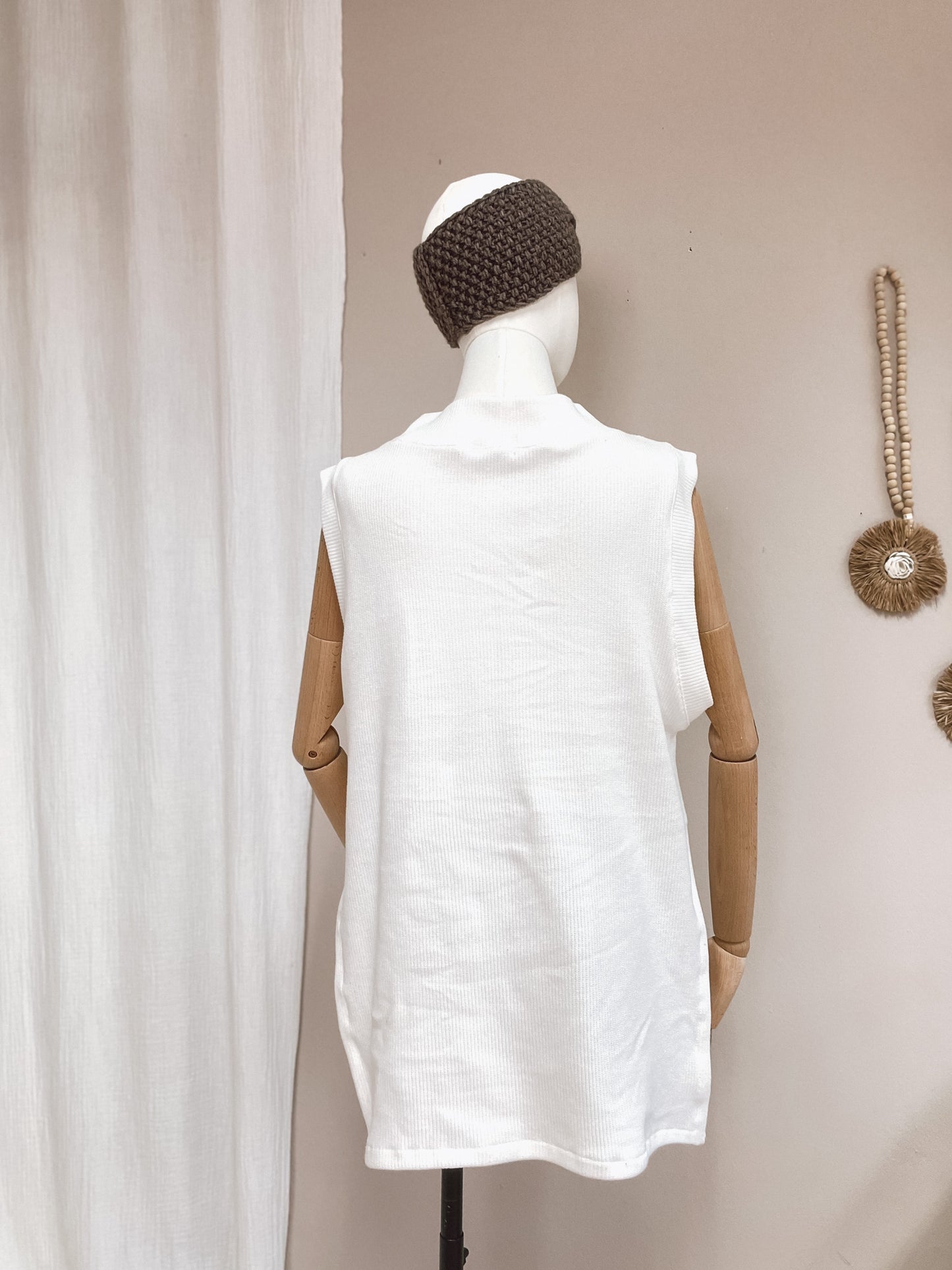 Oversized vest - cotton knit - ivory