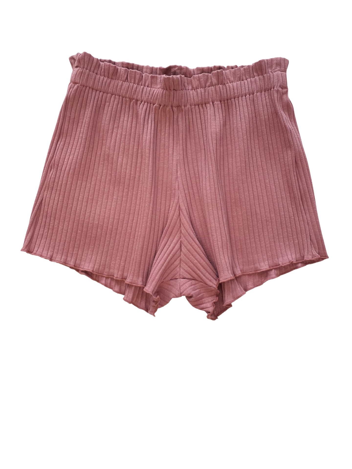 Ribbed ruffle shorts / mauve