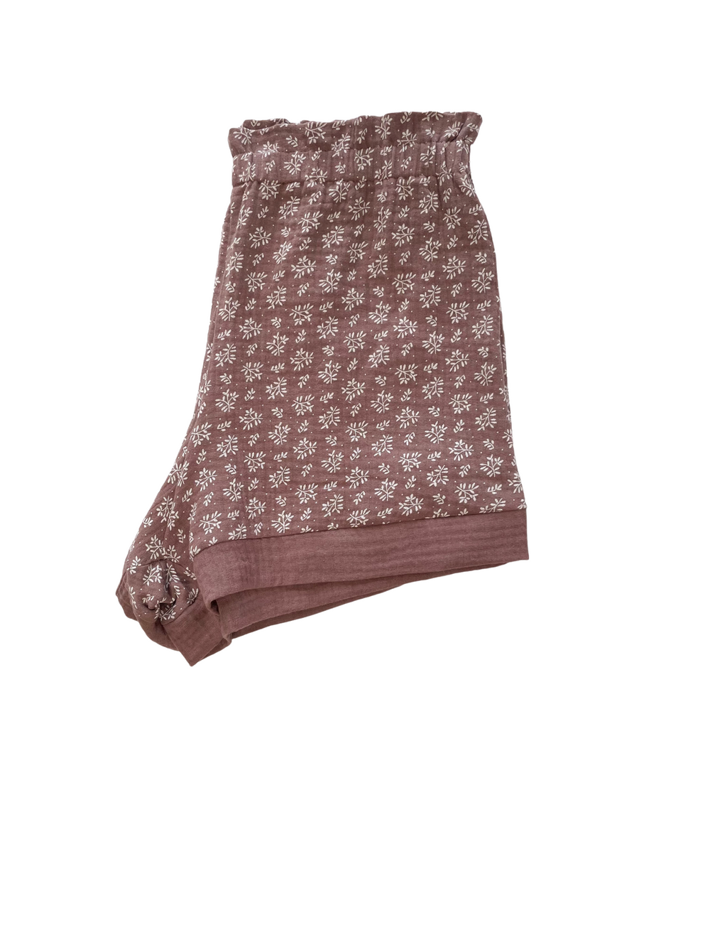 Muslin ruffle shorts / branches - dark mauve