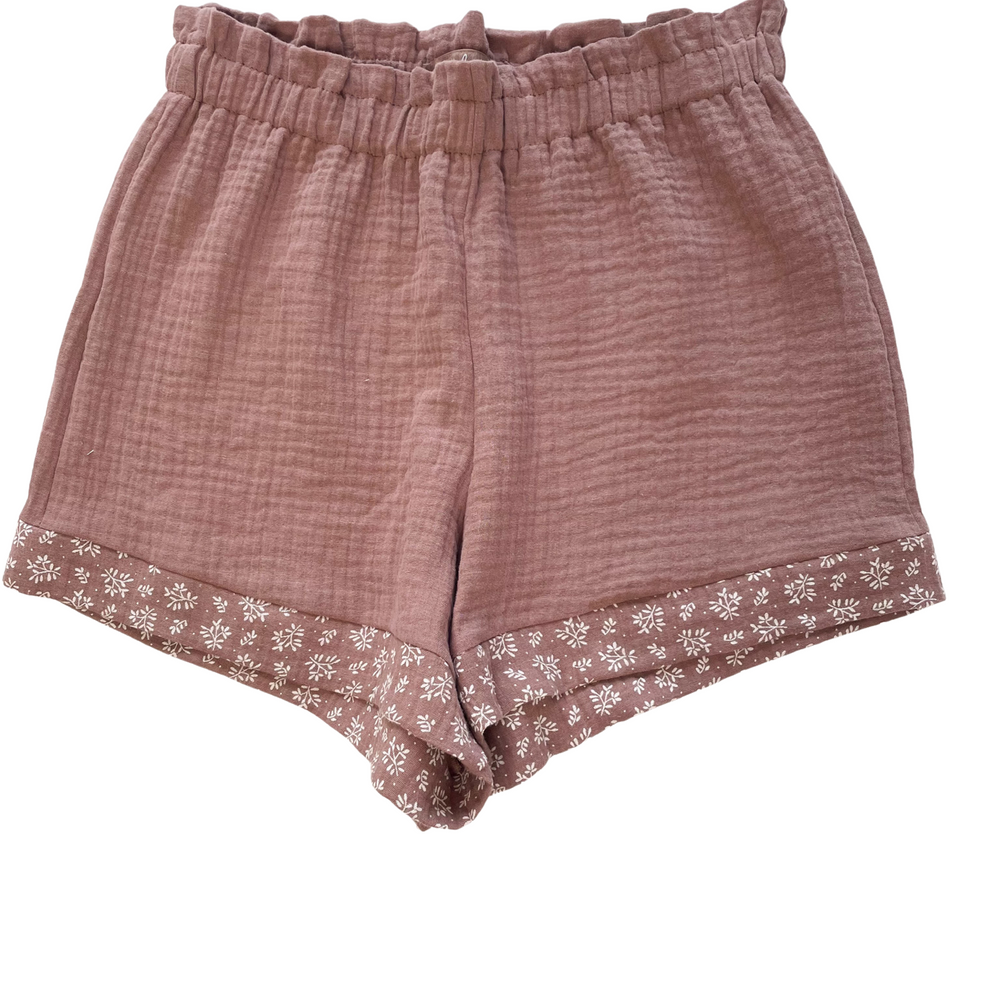 Muslin ruffle shorts / dark mauve