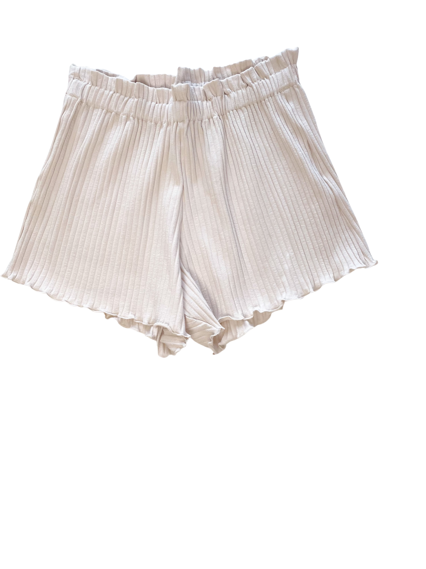 Ribbed ruffle shorts / light beige