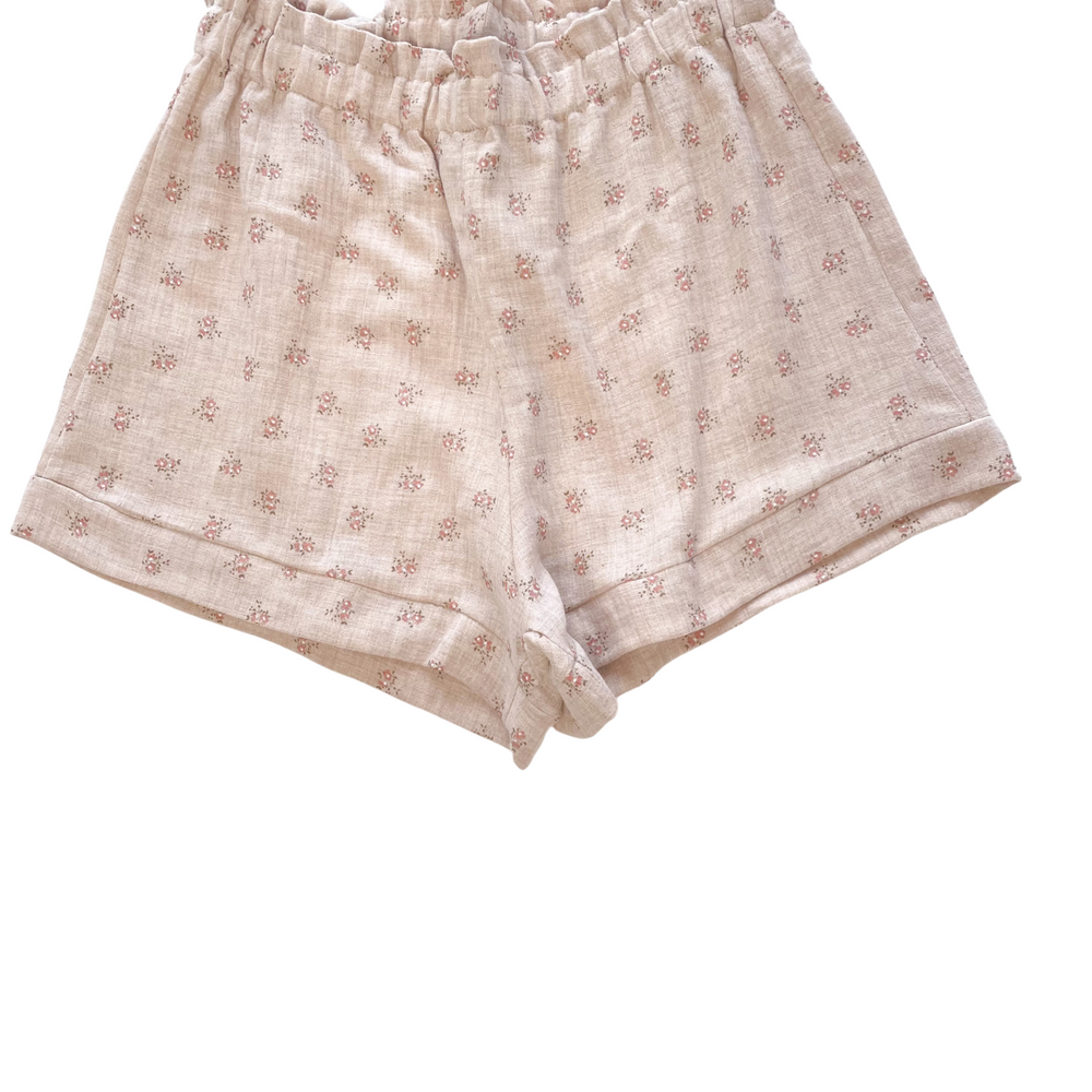 Muslin ruffle shorts / floral melange beige