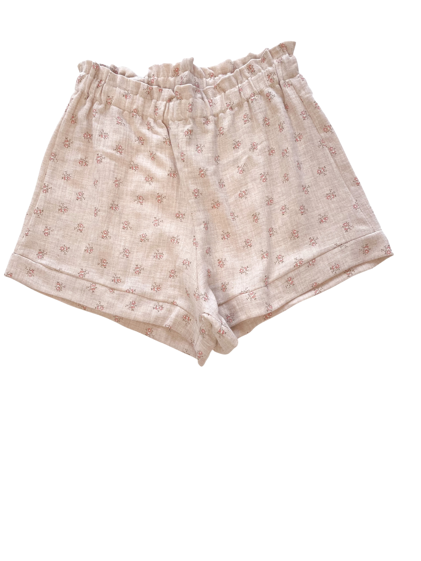 Muslin ruffle shorts / floral melange beige