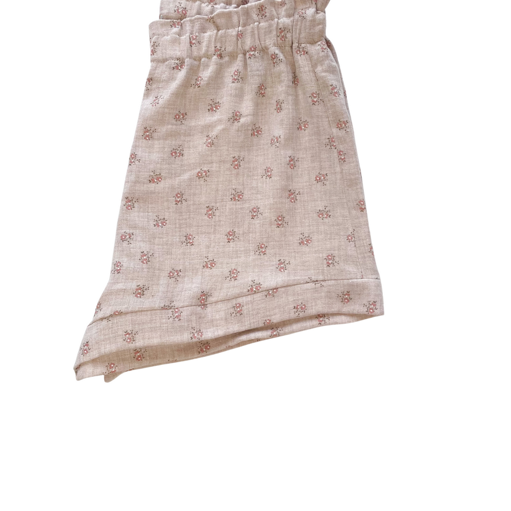 Muslin ruffle shorts / floral melange beige