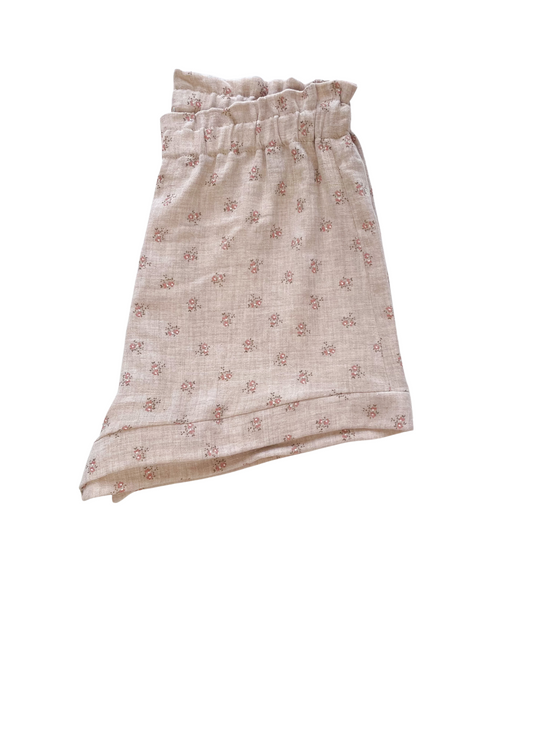 Muslin ruffle shorts / floral melange beige