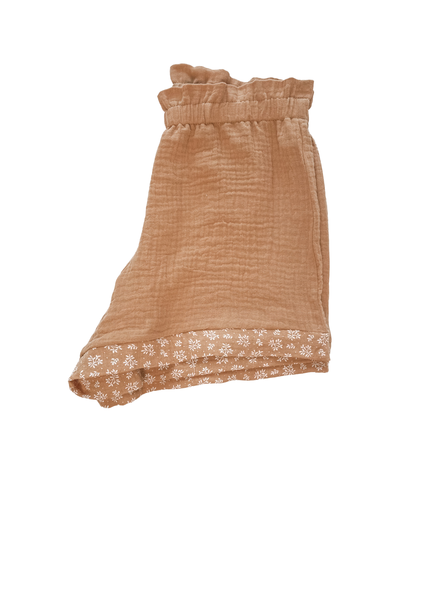 Muslin ruffle shorts / caramel